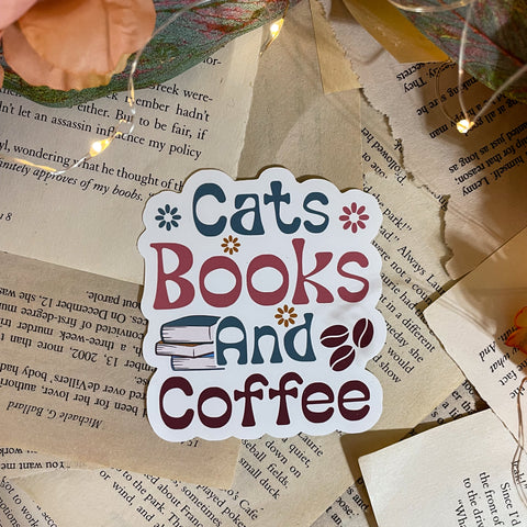Sticker - Cats, Books, and Coffee