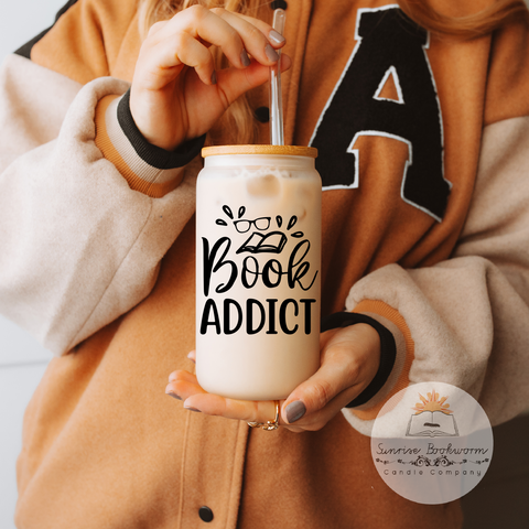 Book Addict - 16oz Glass Can Cup