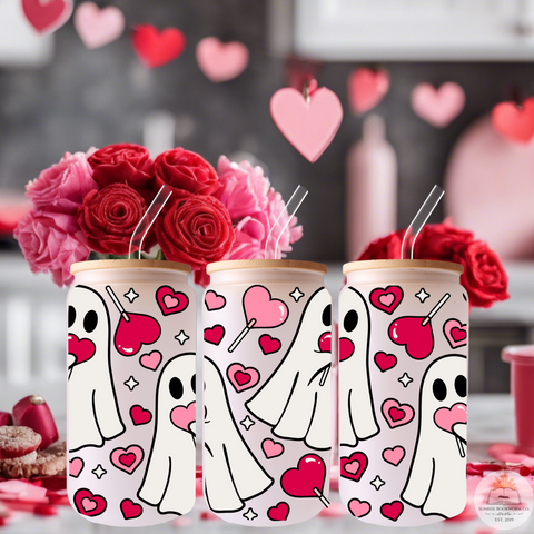Sweet Ghosts Valentine's Day - 16oz Glass Can Cup