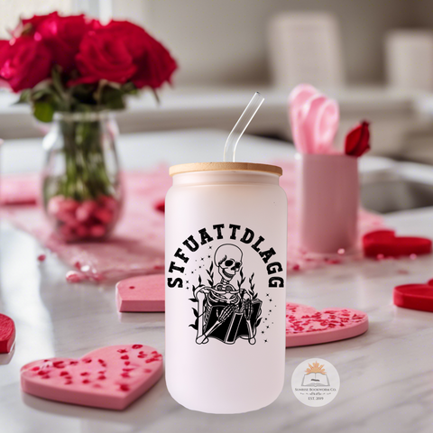 STFUATTDLAGG Skeleton Valentine's Day - 16oz Glass Can Cup