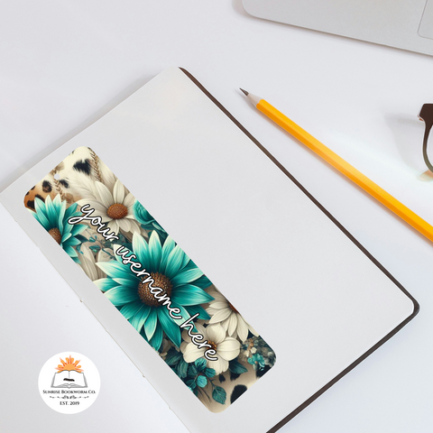 Teal and White Flowers - Custom Double Sided Bookmark