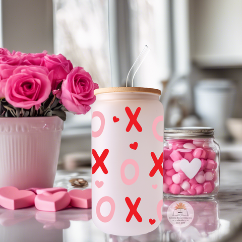 XOXO Red and Pink Valentine's Day - 16oz Glass Can Cup