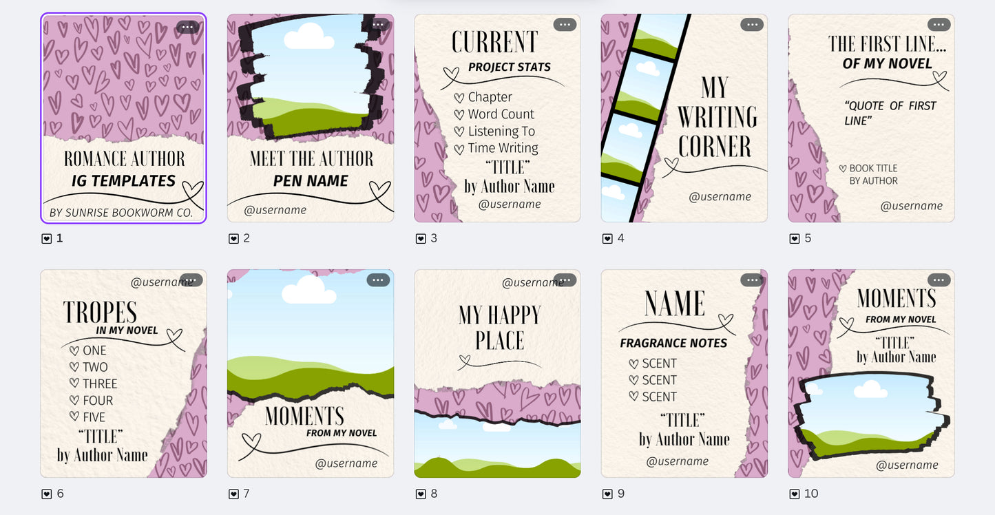 IG Templates for Romance Author